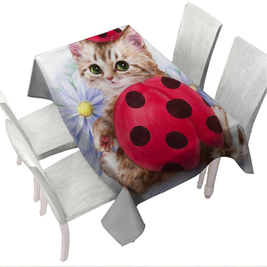 Cat for Kids Daisy Flowers and Ladybug Kitten Table Cover