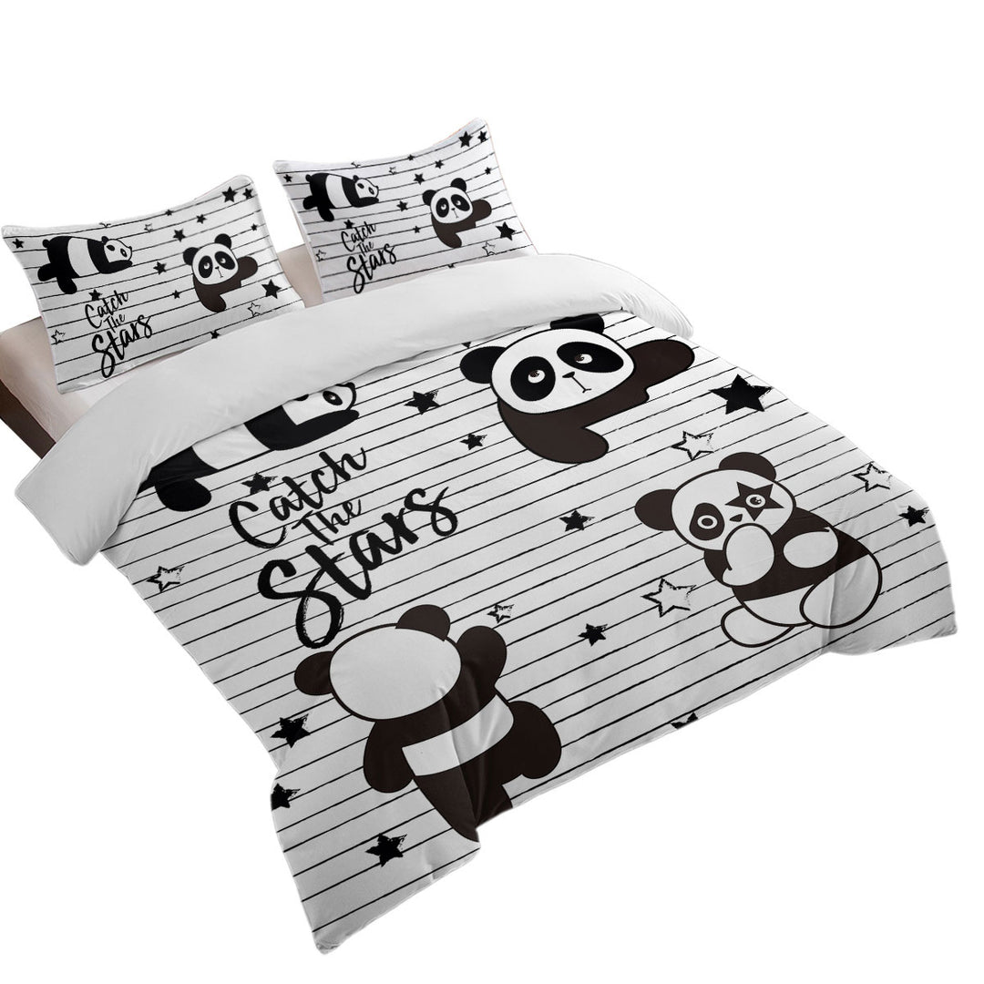 Catch the Stars Cute Panda Duvet Cover set