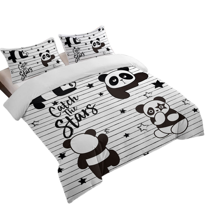 Catch the Stars Cute Panda Duvet Cover set