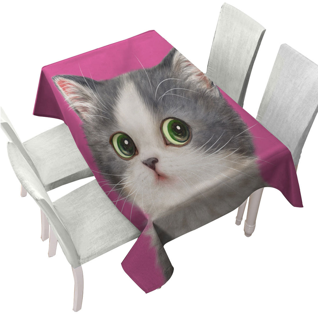 Cats Art Adorable Shy Kitten Over Pink Table Cover