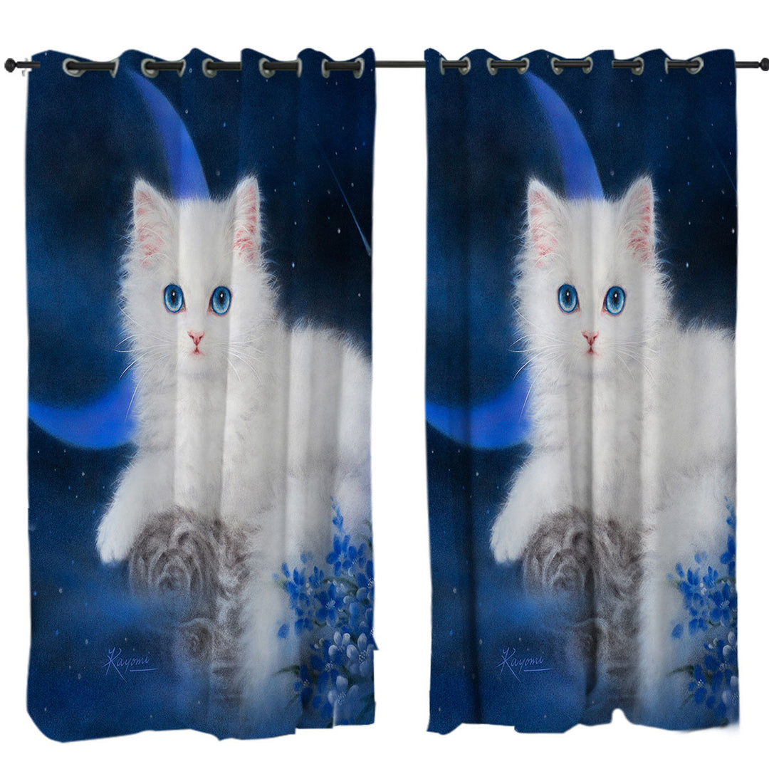 Cats Art Blue Moon Night Kitten Curtains