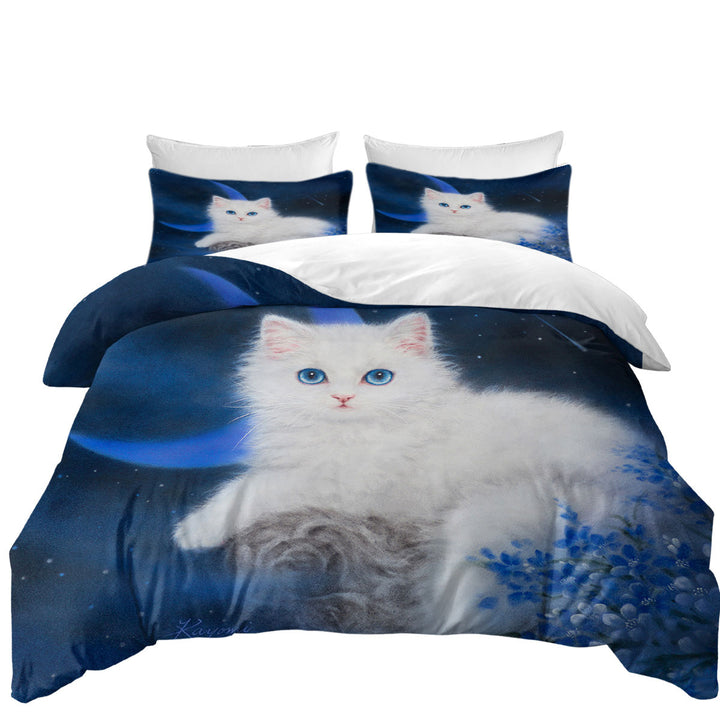 Cats Art Blue Moon Night Kitten King Quilt Cover