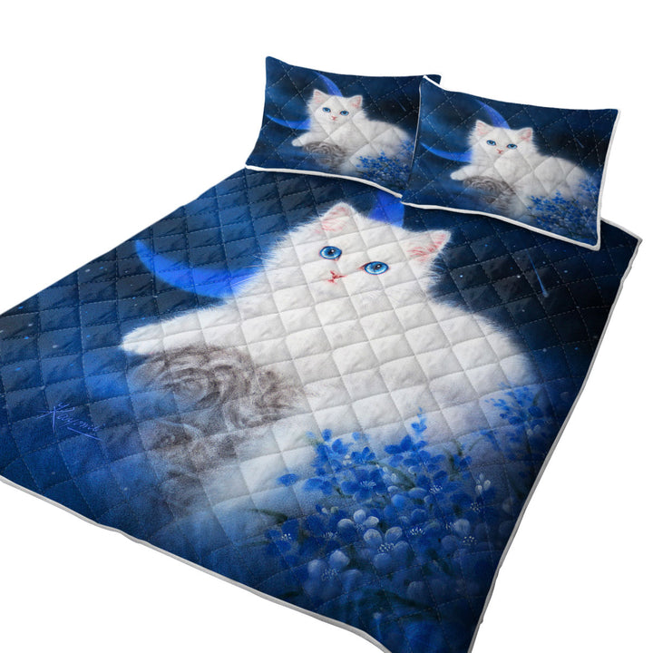 Cats Art Blue Moon Night Kitten Quilt
