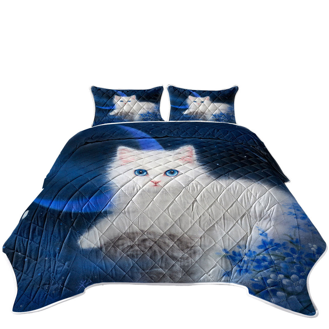 Cats Art Blue Moon Night Kitten Twin Quilt