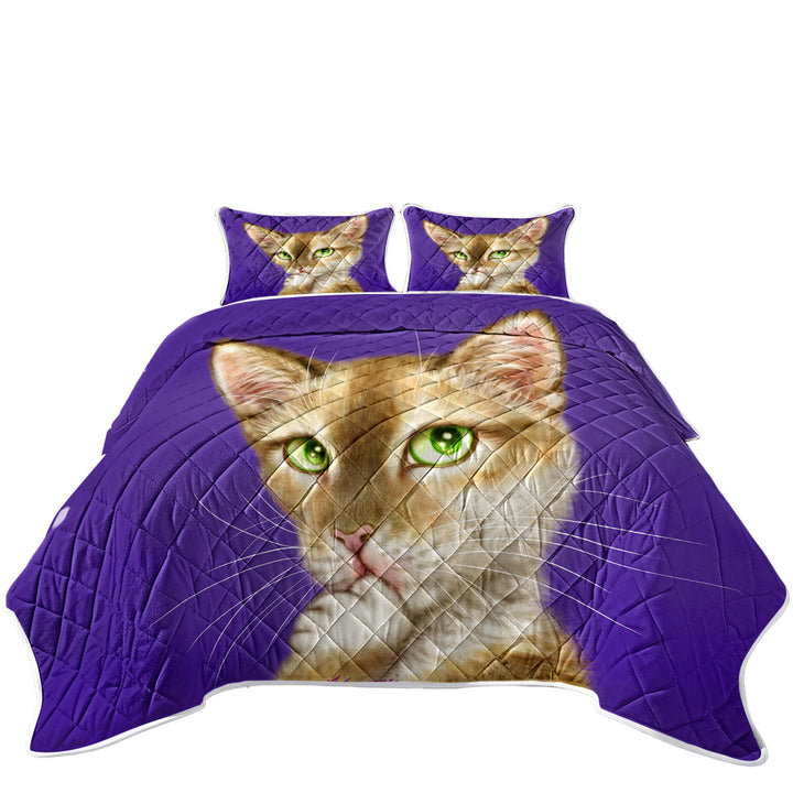 Cats Art Gorgeous Green Eyes Lady Cat Quilt