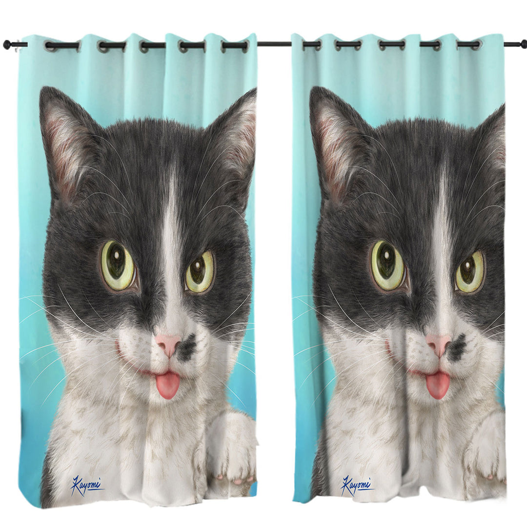 Cats Art Paintings Black and White Cat Curtain