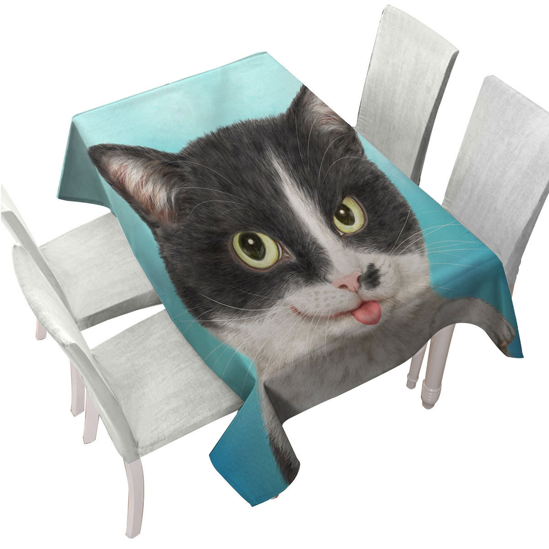 Cats Art Paintings Black and White Cat Tablecloth