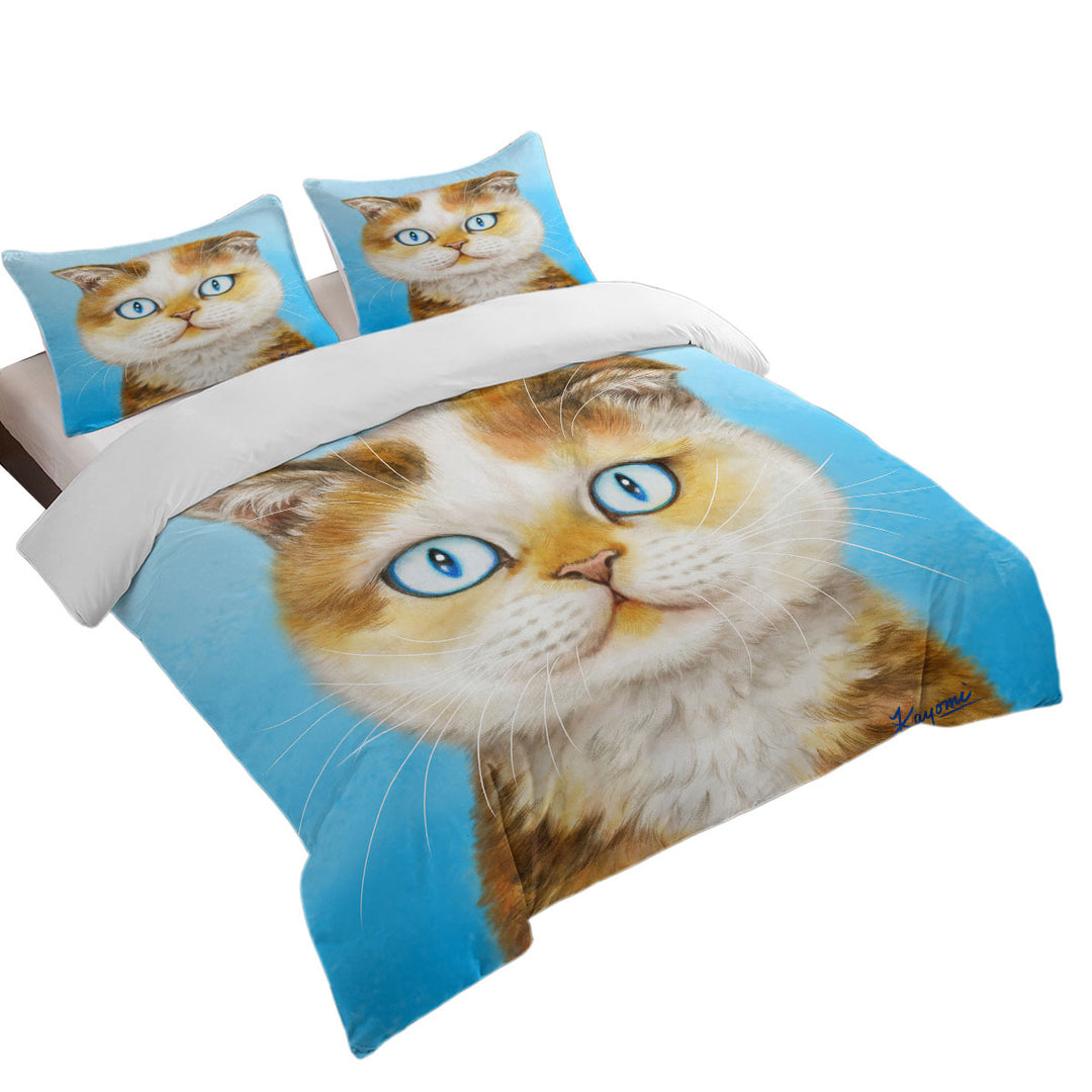 Cats Art Paintings Blue Eye Ginger Kitten Quilt Cover Sets