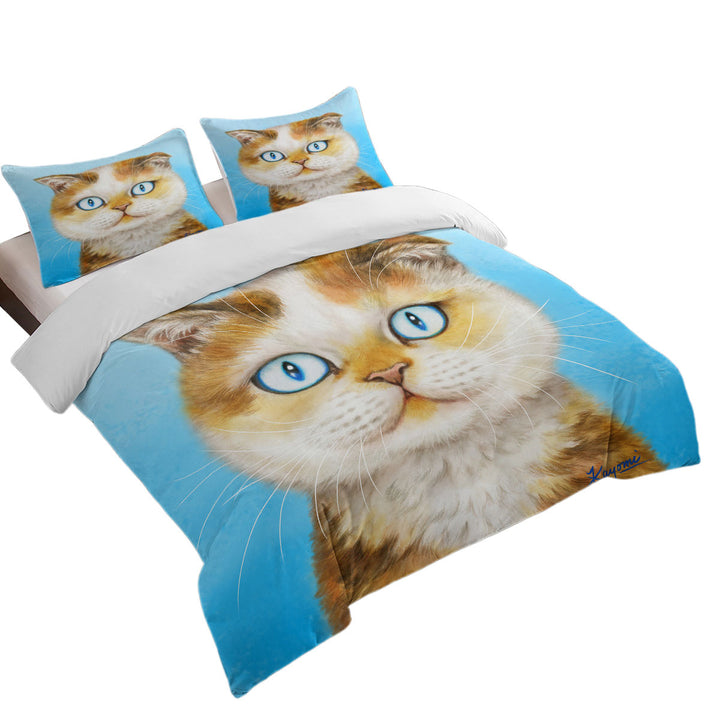 Cats Art Paintings Blue Eye Ginger Kitten Quilt Cover Sets
