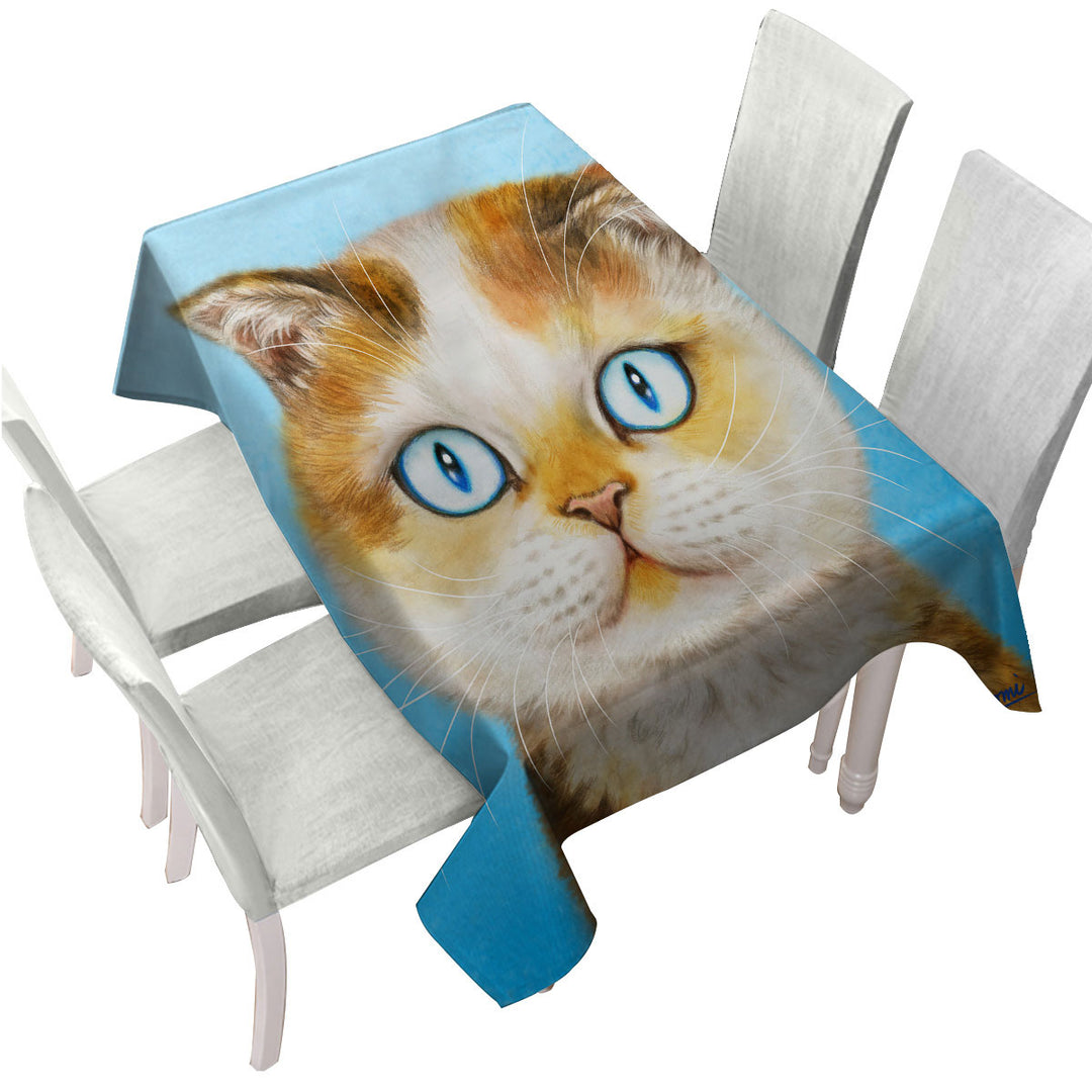 Cats Art Paintings Blue Eye Ginger Kitten Tablecloth