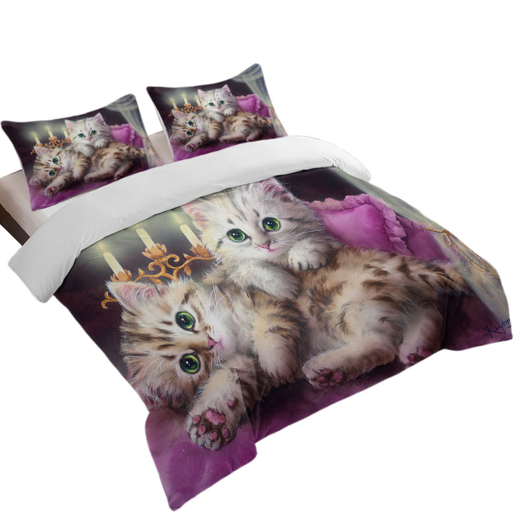 Cats Art Paintings Candle Night Kittens Comforter Cover