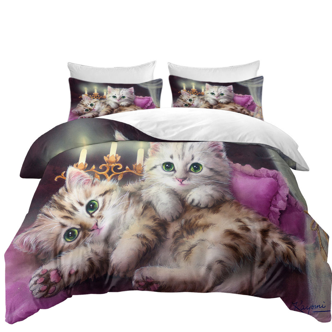 Cats Art Paintings Candle Night Kittens Duvet Cover