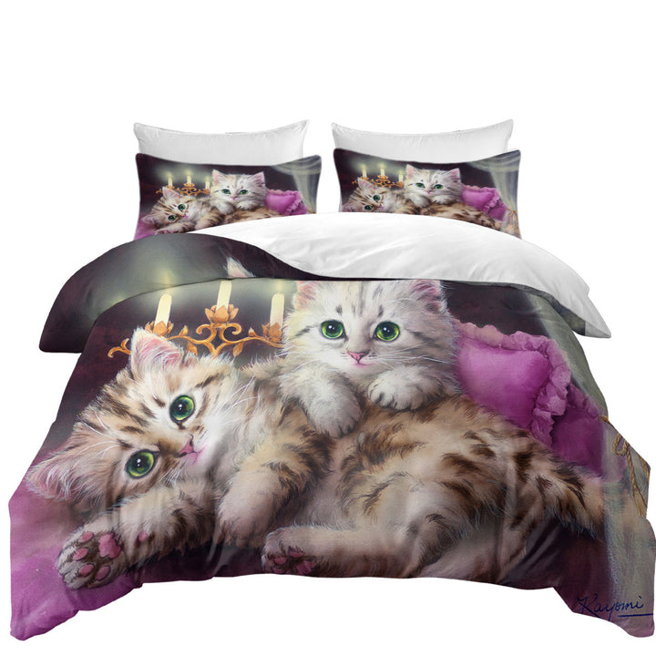 Cats Art Paintings Candle Night Kittens Duvet Cover