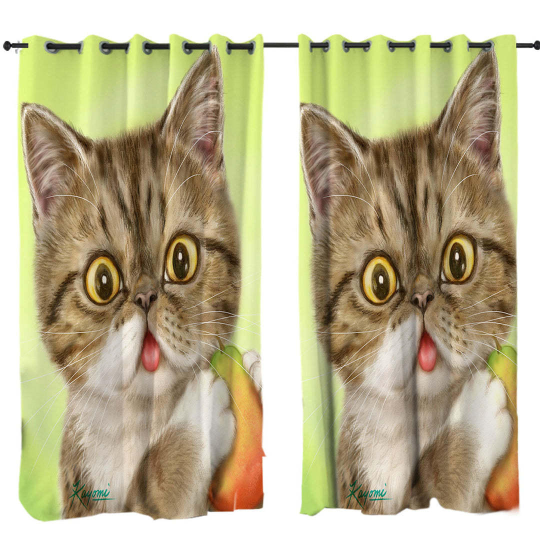 Cats Art Paintings Cute Pear Eating Kitten Curtain
