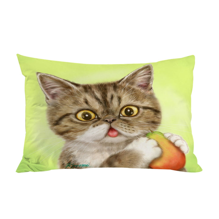Cats Art Paintings Cute Pear Eating Kitten King Pillow Cases