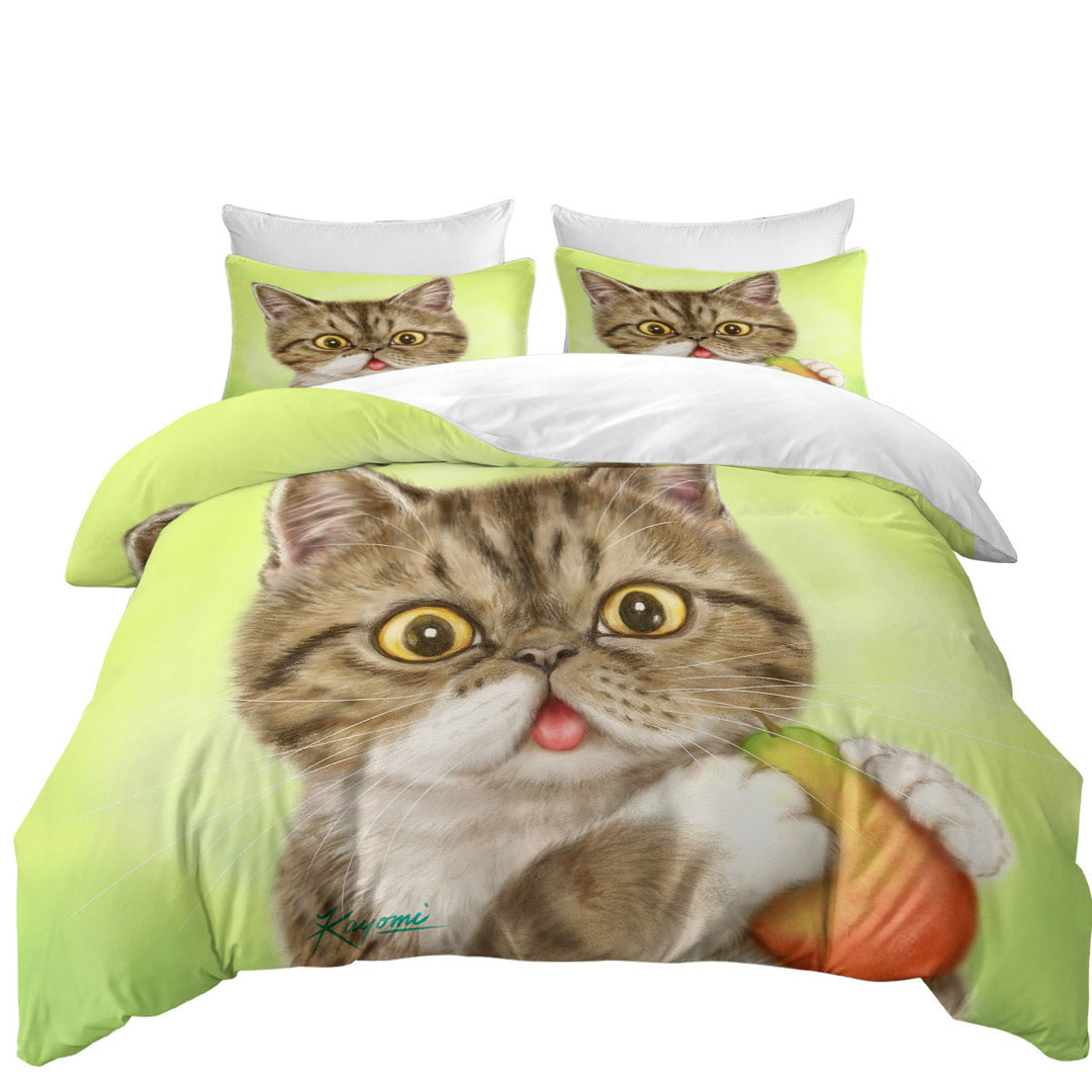 Cats Art Paintings Cute Pear Eating Kitten King Size Duvet Cover