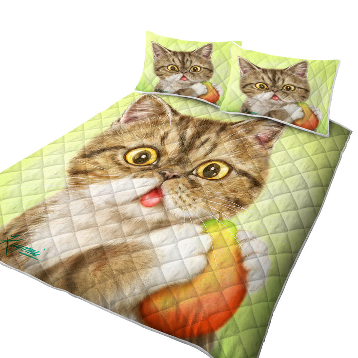 Cats Art Paintings Cute Pear Eating Kitten Quilts