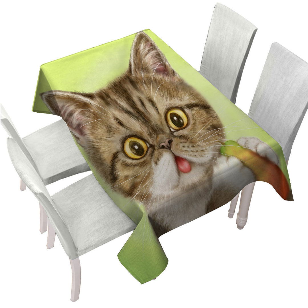 Cats Art Paintings Cute Pear Eating Kitten Tablecloth