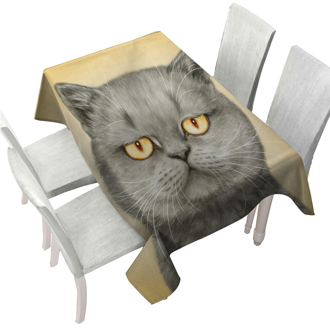 Cats Art Paintings Yellow Eye Cranky Grey Cat Custom table Covers