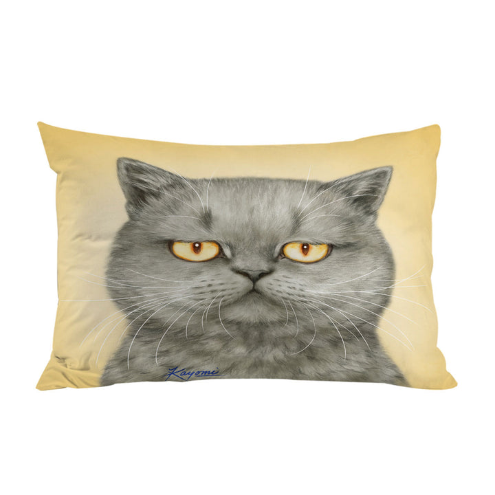Cats Art Paintings Yellow Eye Cranky Grey Cat Pillow Cases