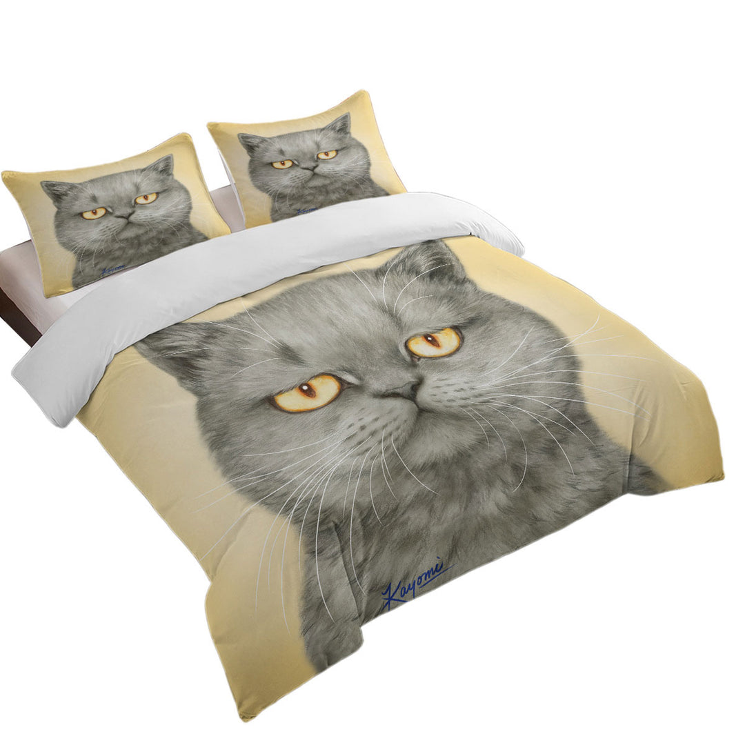 Cats Art Paintings Yellow Eye Cranky Grey Cat Twin xl Duvet Covers