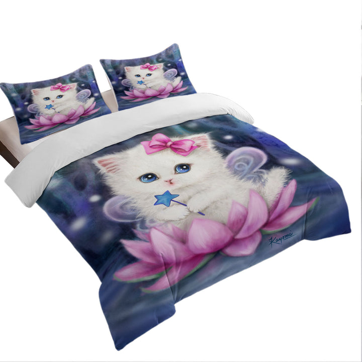 Cats Art Pink Lotus Fairy Kitten California King Duvet Cover