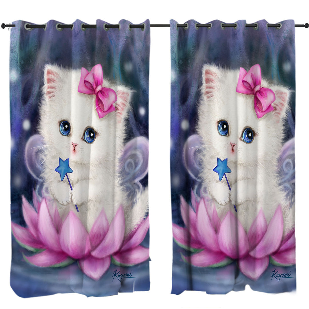 Cats Art Pink Lotus Fairy Kitten Curtain