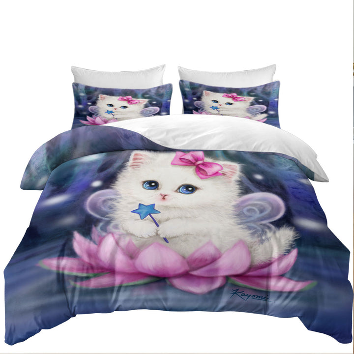 Cats Art Pink Lotus Fairy Kitten Duvet Cover