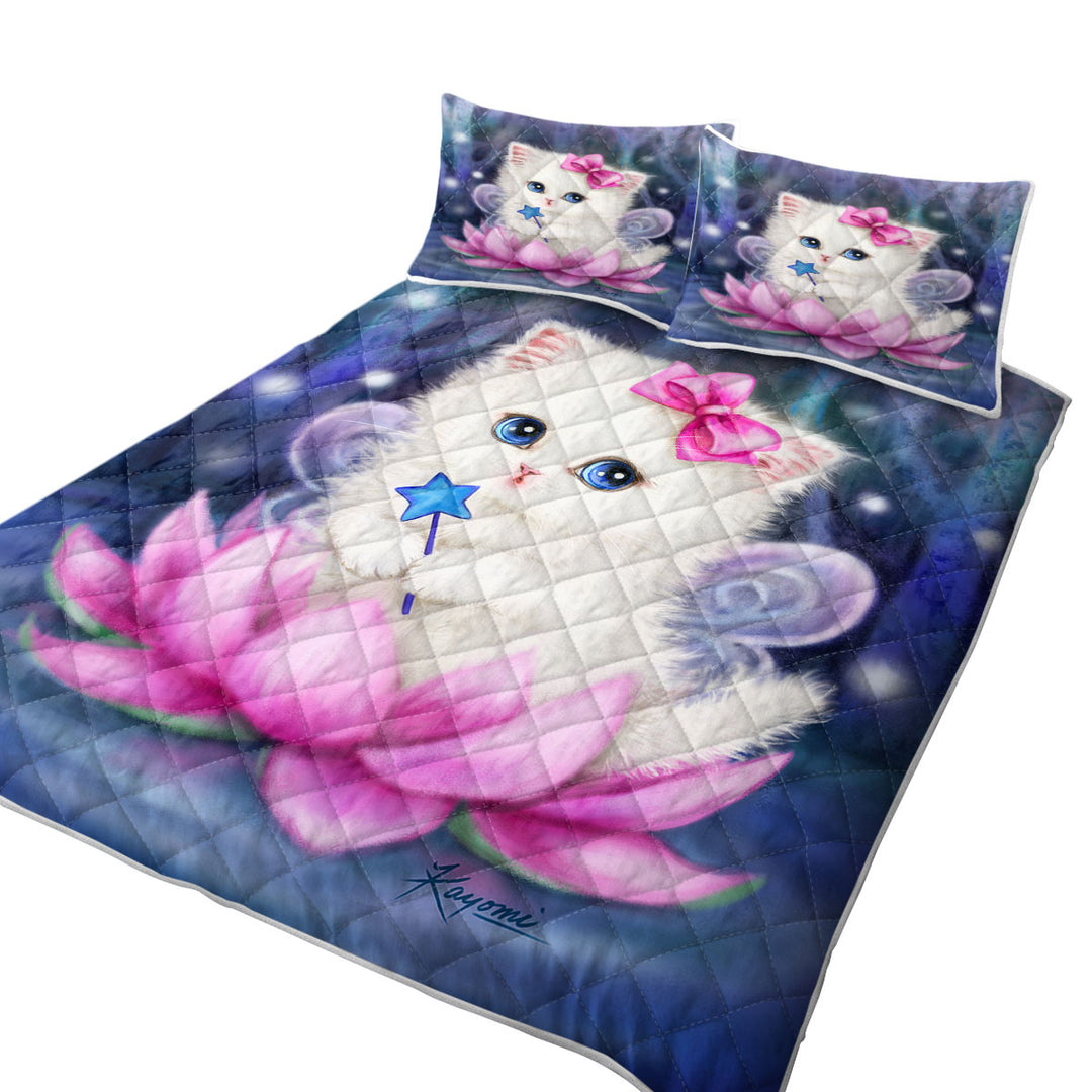Cats Art Pink Lotus Fairy Kitten King Size Quilt Sets