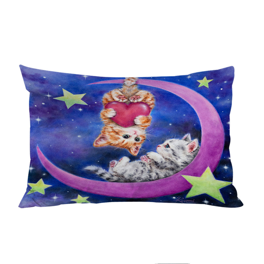 Cats Art Romantic Moon Space Starts and Kittens Pillowcase