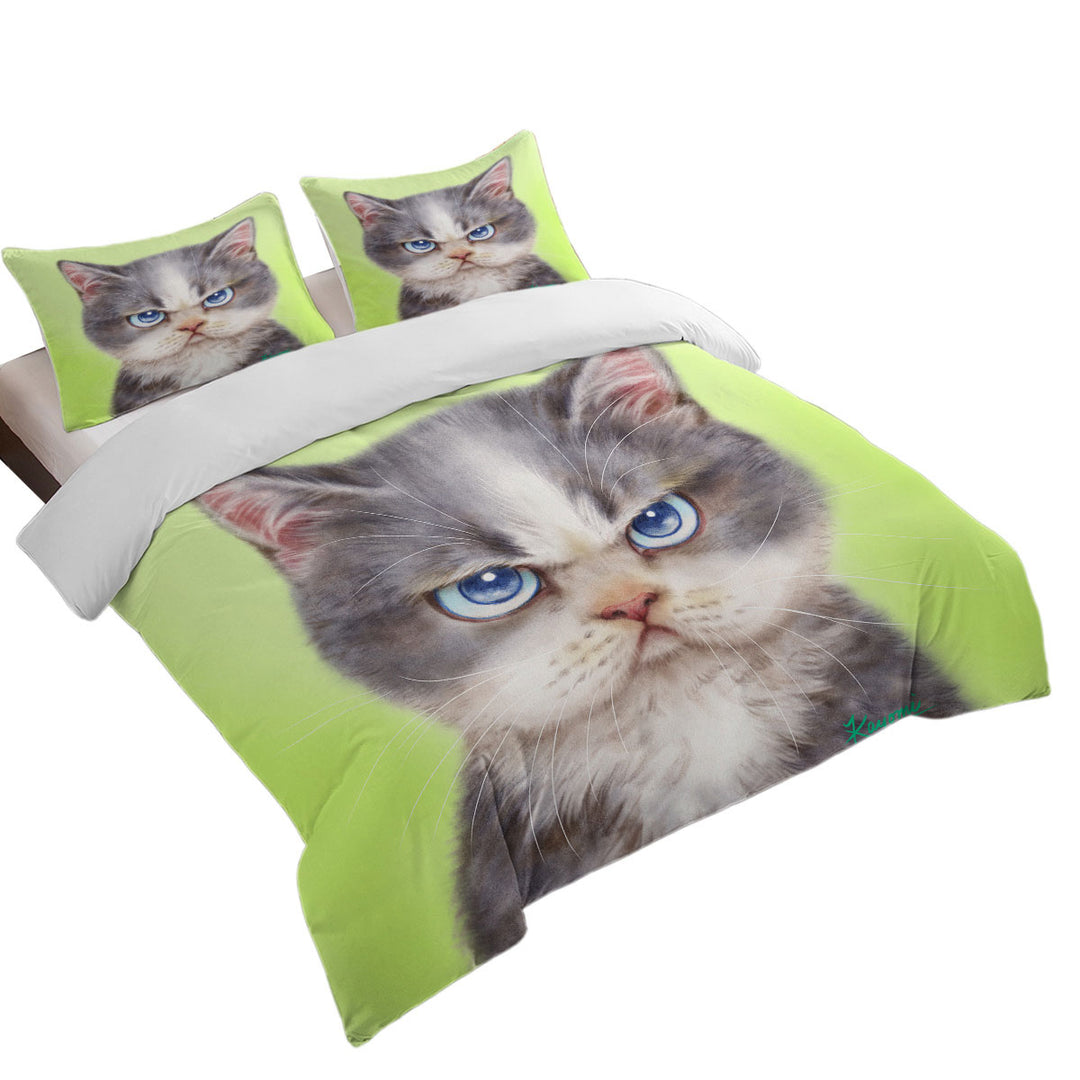Cats Cute Drawings the Angry Grey Kitten Duvet Cover