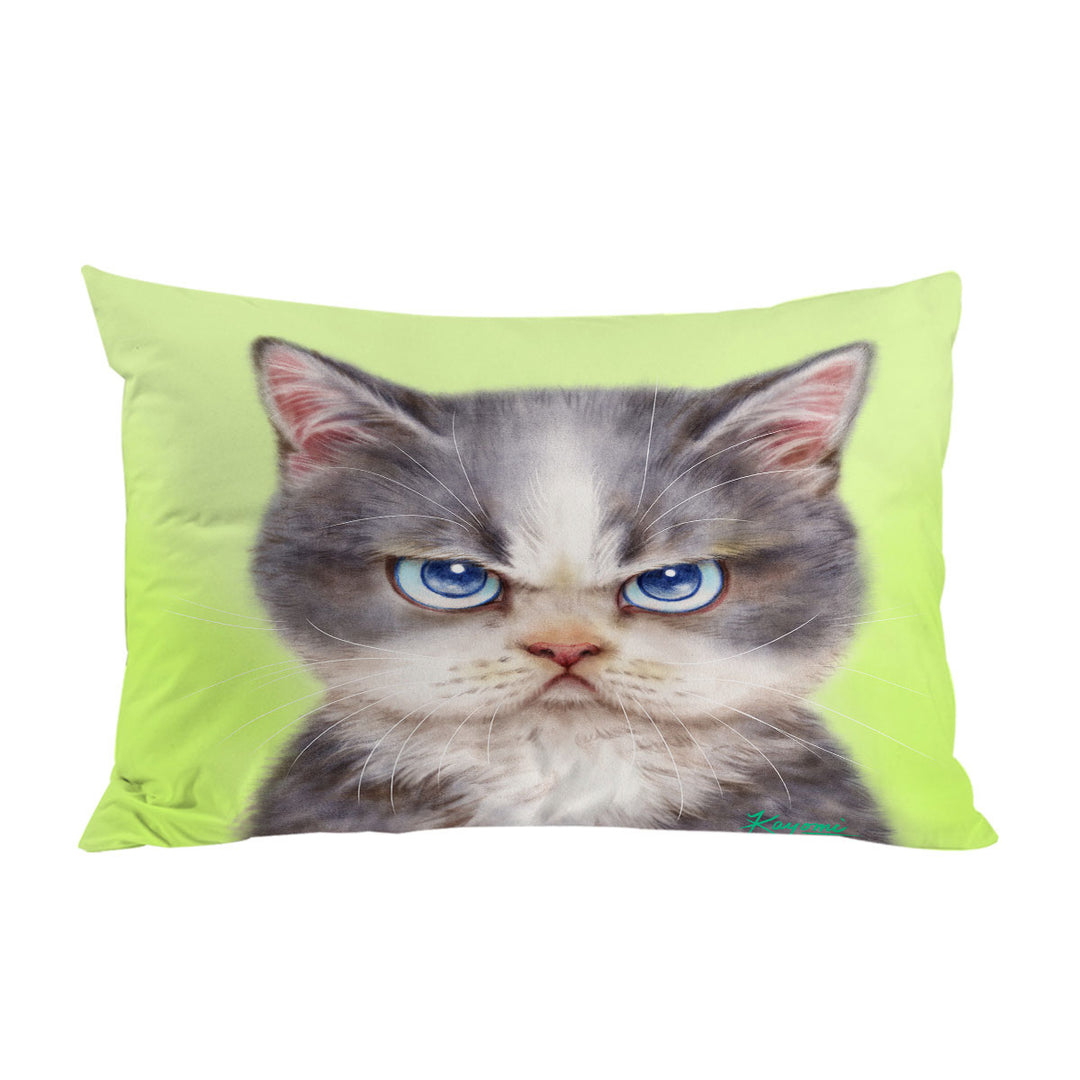 Cats Cute Drawings the Angry Grey Kitten Pillowcase