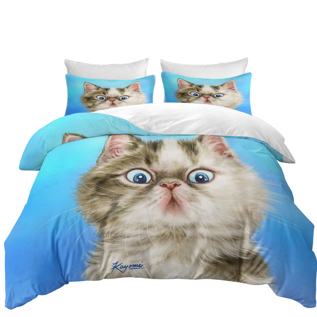 Cats Cute Faces Drawings Grey White Kitten Duvet Cover sale
