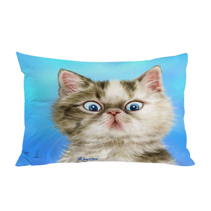Cats Cute Faces Drawings Grey White Kitten Pillow Case Covers