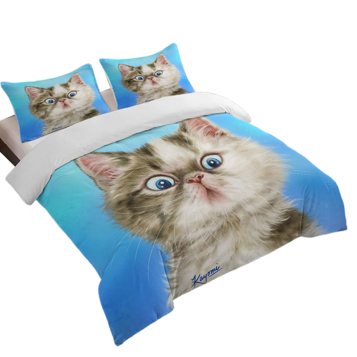 Cats Cute Faces Drawings Grey White Kitten Quilt Cover