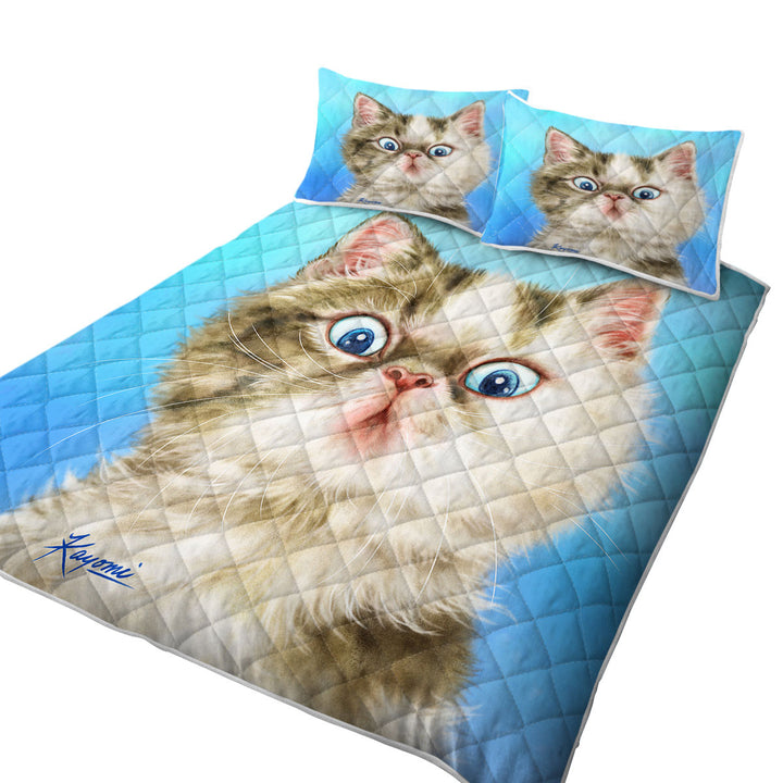 Cats Cute Faces Drawings Grey White Kitten Quilts