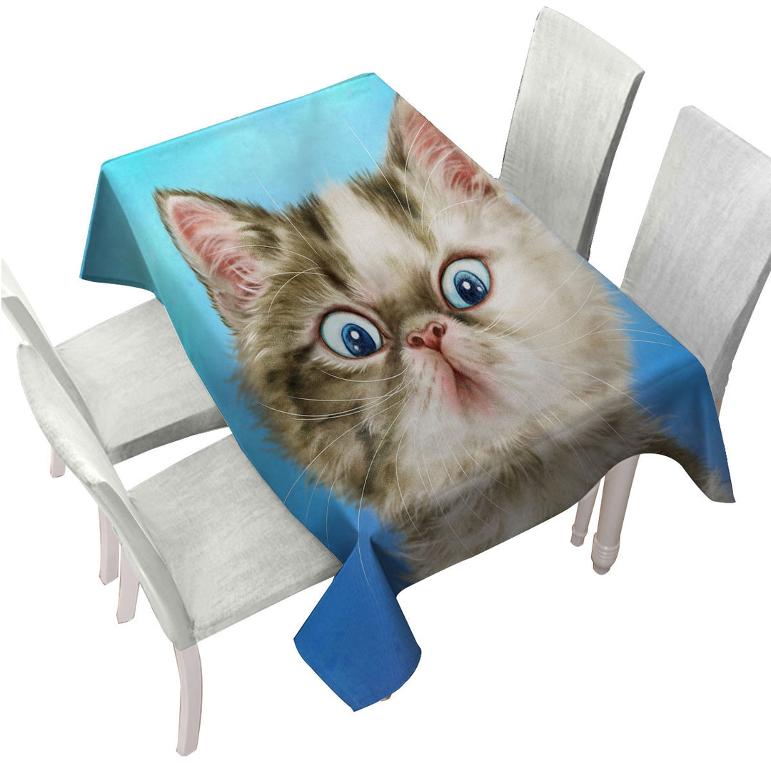 Cats Cute Faces Drawings Grey White Kitten Tablecloths