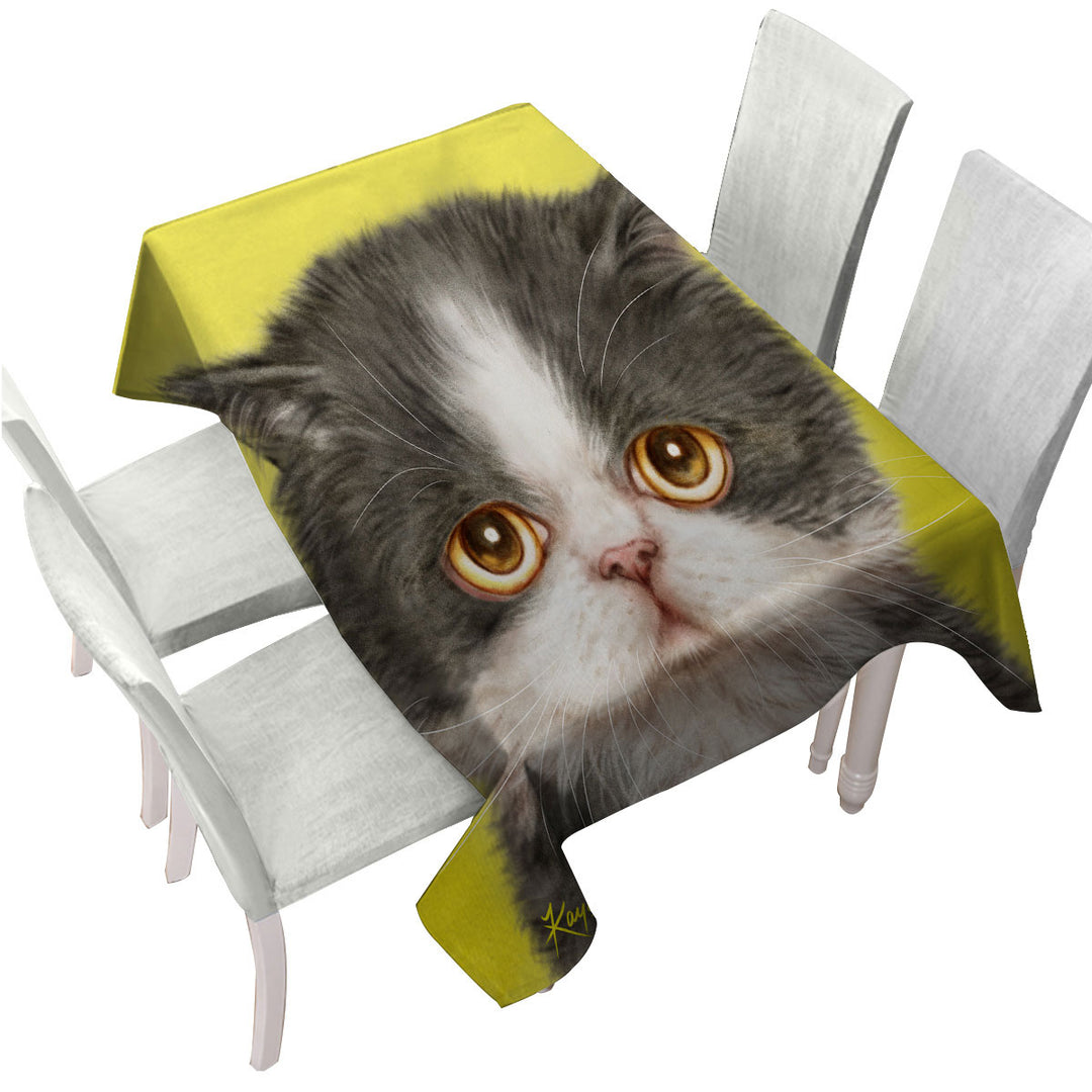 Cats Cute Faces Drawings Sad Grey Kitten Custom table Covers