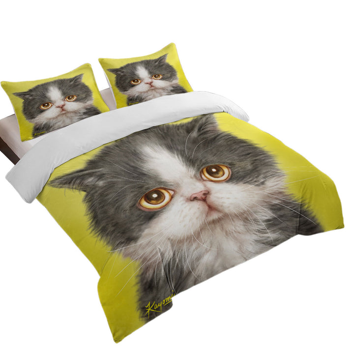 Cats Cute Faces Drawings Sad Grey Kitten Duvet Cover set