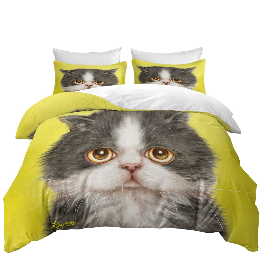 Cats Cute Faces Drawings Sad Grey Kitten Duvet Covers
