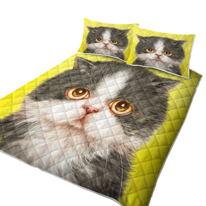 Cats Cute Faces Drawings Sad Grey Kitten King Size Quilt