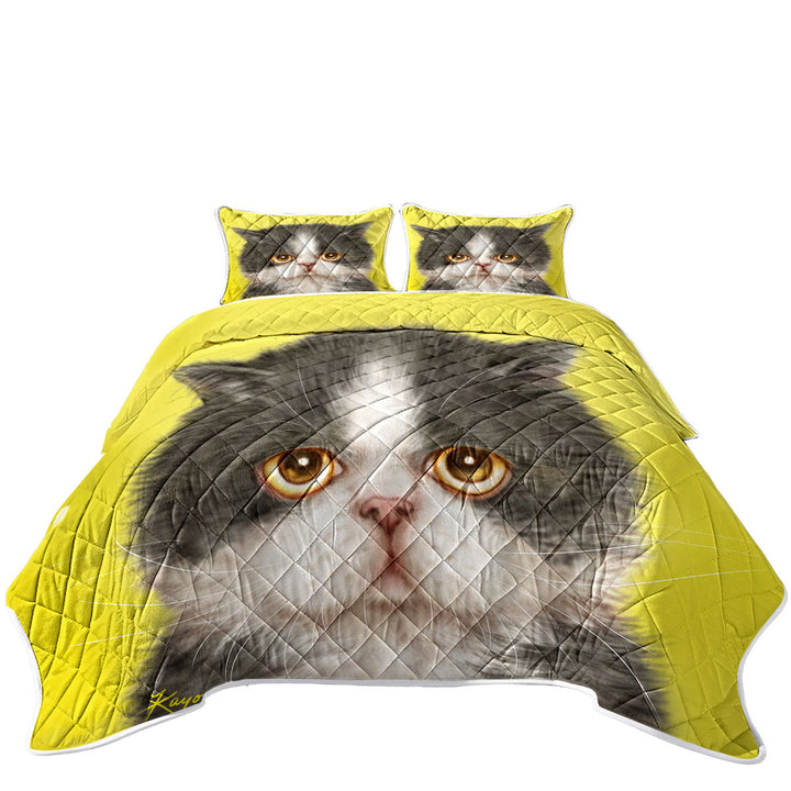 Cats Cute Faces Drawings Sad Grey Kitten Quilts for sale