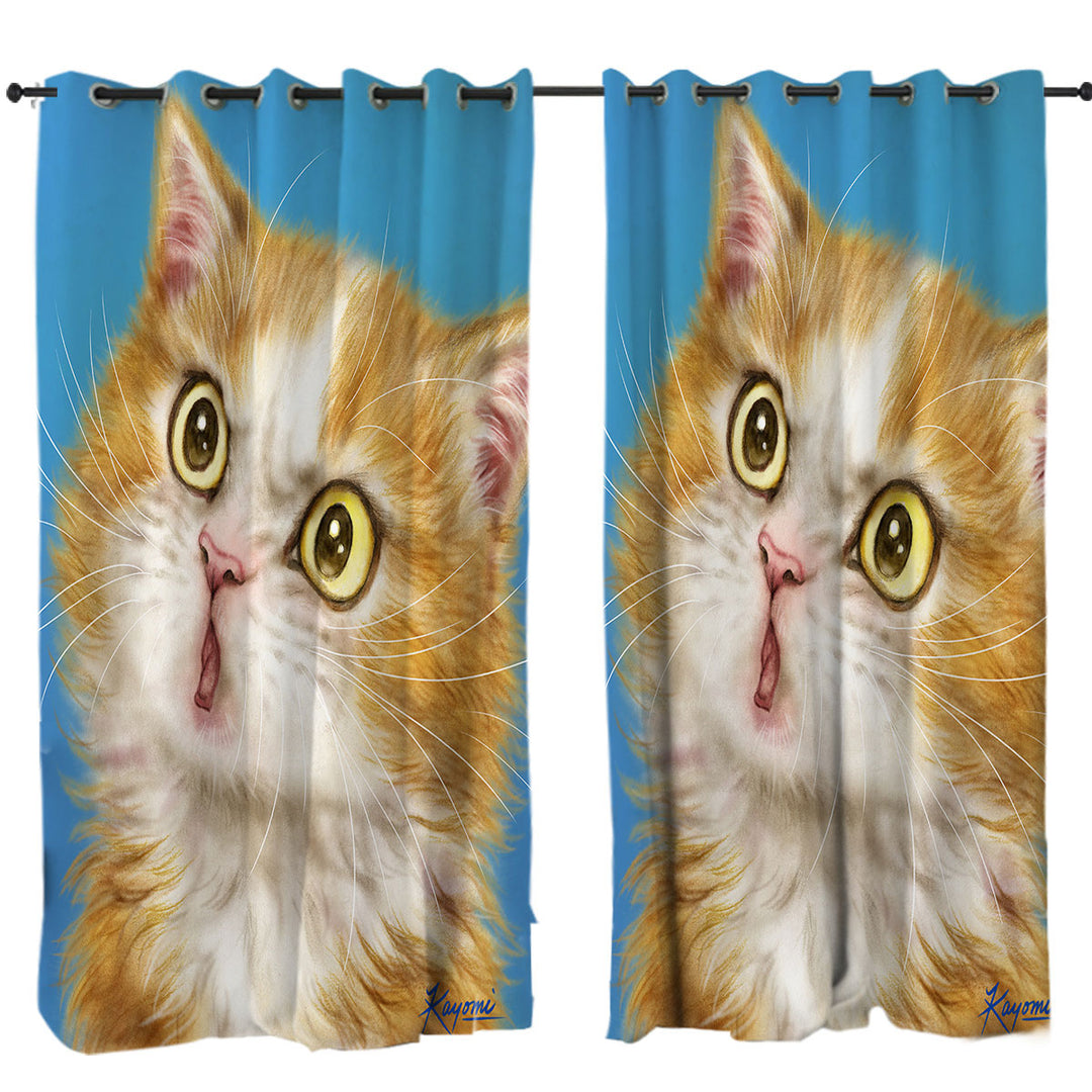 Cats Cute Faces Drawings Wondering Ginger Kitten Curtains for Bedroom