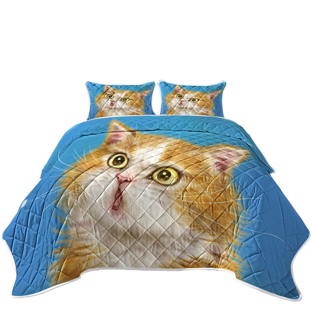 Cats Cute Faces Drawings Wondering Ginger Kitten King Quilt