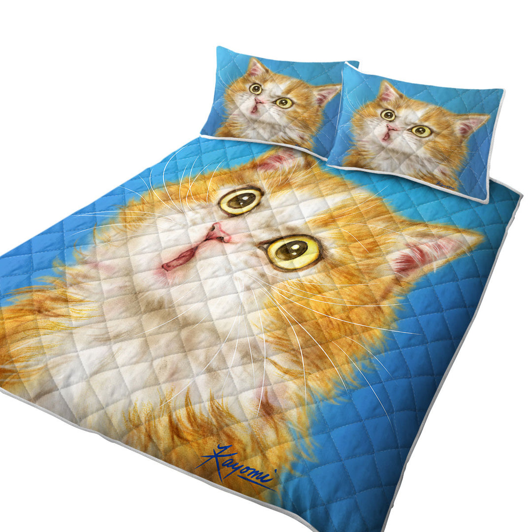 Cats Cute Faces Drawings Wondering Ginger Kitten Quilts for sale