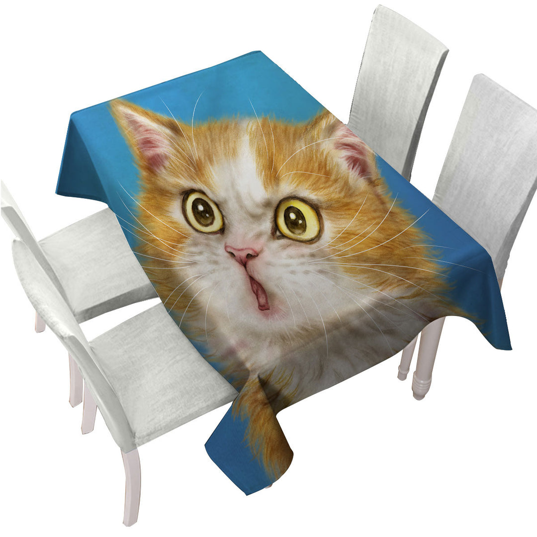 Cats Cute Faces Drawings Wondering Ginger Kitten Tablecloth