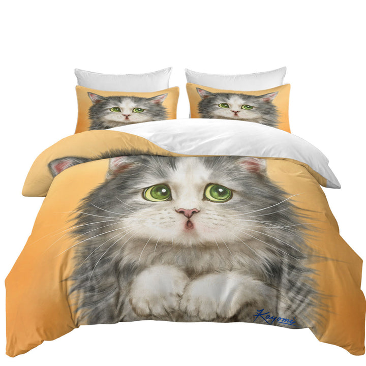 Cats Cute Faces Drawings the Regretful Grey Kitten King Duvet Cover set