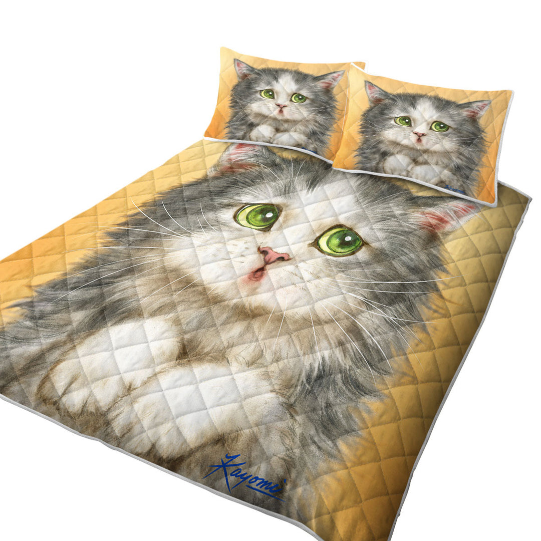 Cats Cute Faces Drawings the Regretful Grey Kitten King Quilt