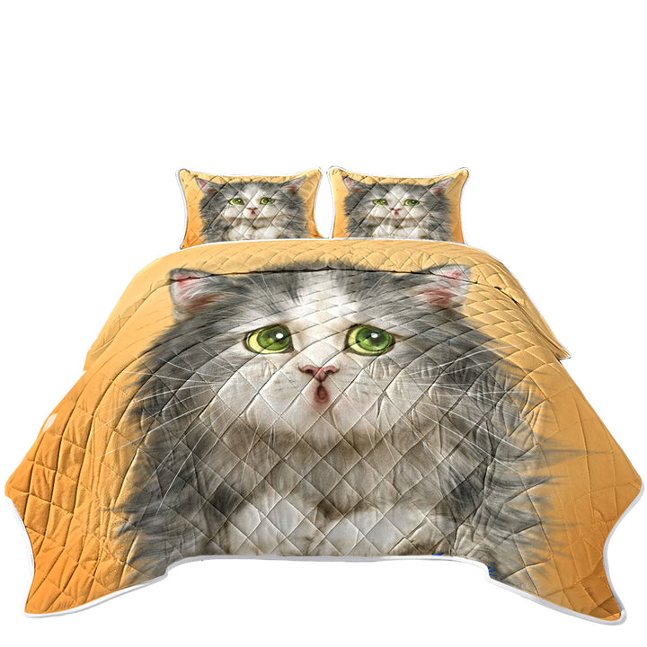 Cats Cute Faces Drawings the Regretful Grey Kitten King Size Bedspreads