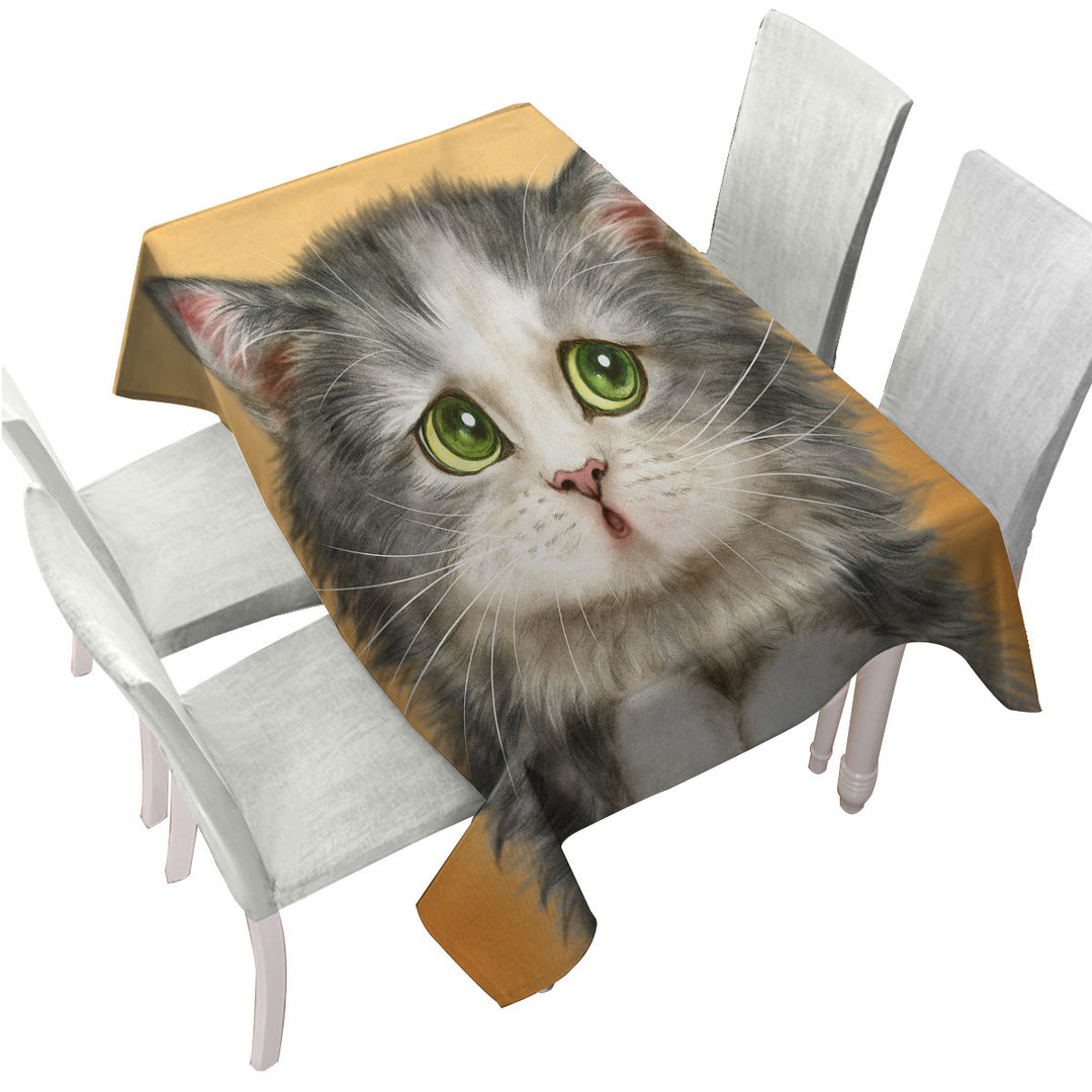 Cats Cute Faces Drawings the Regretful Grey Kitten Tablecloths